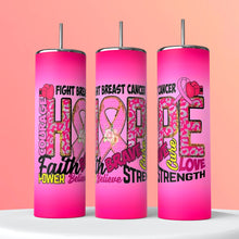 Load image into Gallery viewer, Breast Cancer Awareness Pink Tumbler Wrap 20oz Skinny Tumbler, Breast Cancer Cup, Breast Cancer Awareness Pink Tumbler Print
