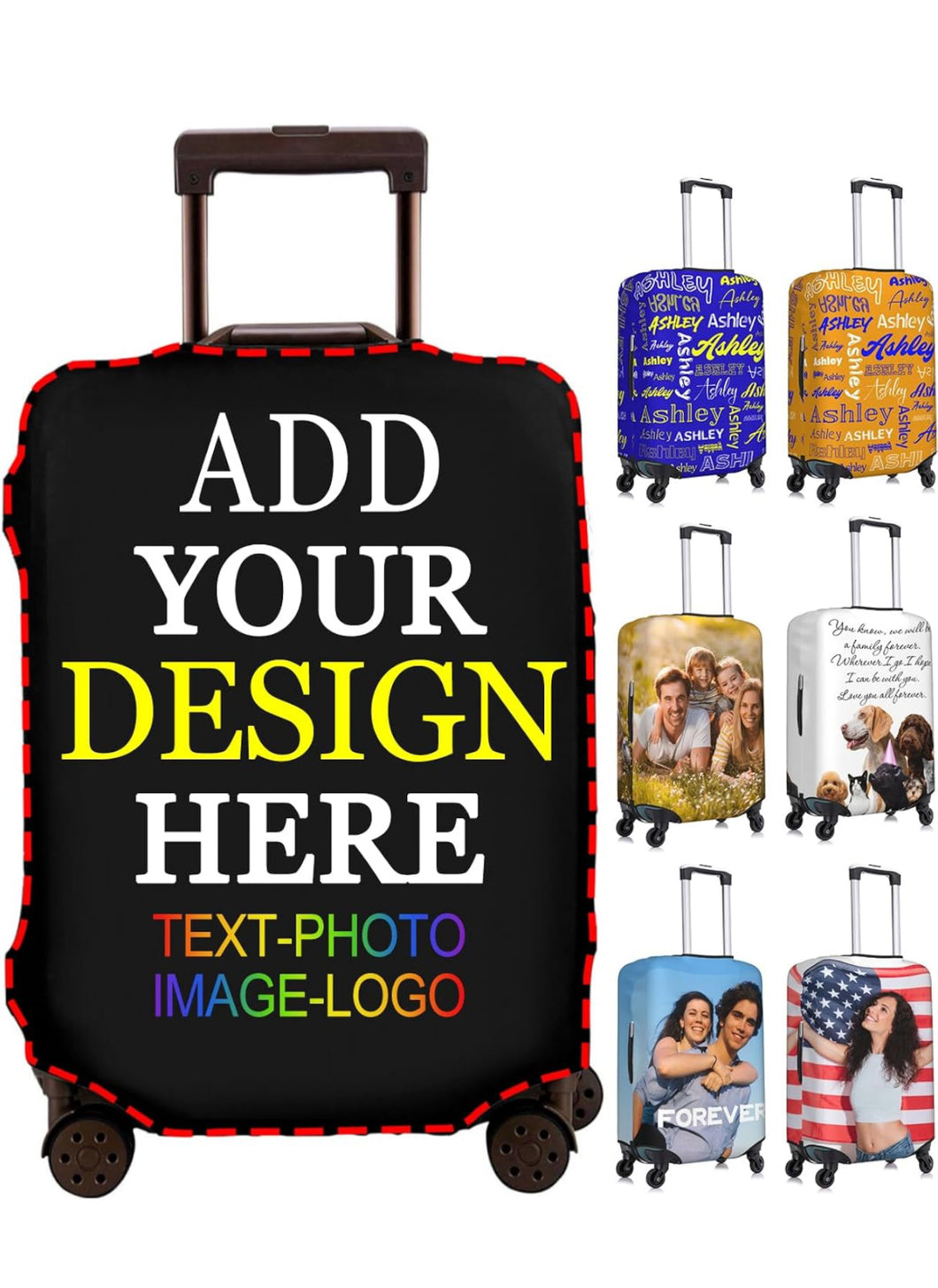 Custom Luggage Cover Personalized Luggage Cover Add Your Own Name Photo Text Double-Sided Different Design Travel Suitcase Case Protector Elastic Washable Baggage Covers