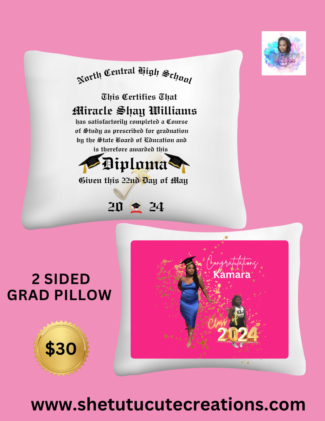 Custom Graduation Diploma Pillow /Senior Pillow - Double-Sided
